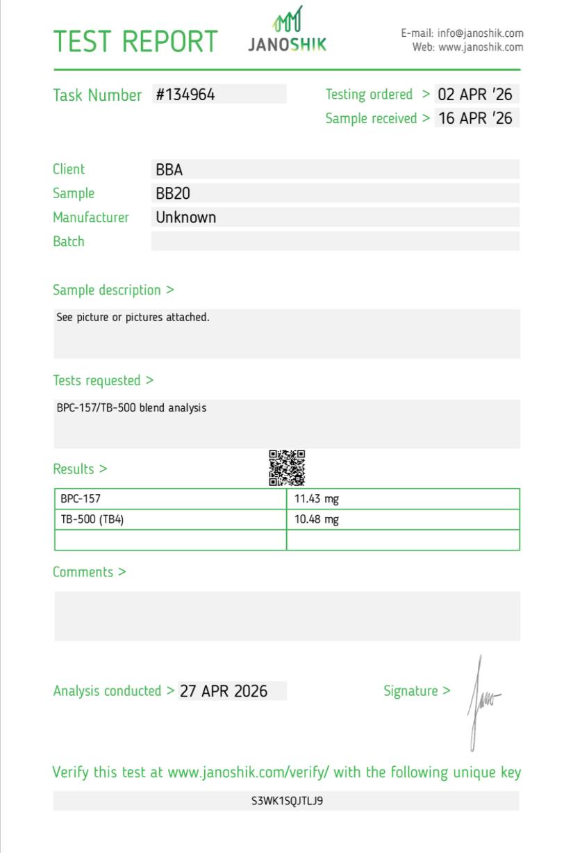 Certificat d'analyse BPC-157 / TB-500 (blend) — Janoshik